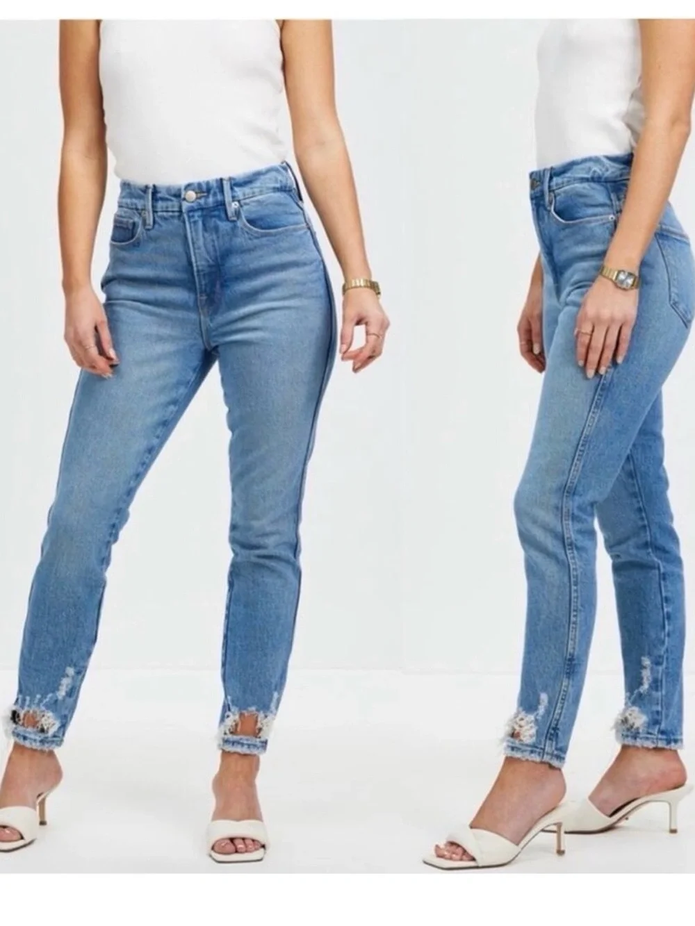 High-Rise Good American Light Blue Distressed Skinny Jeans - Women